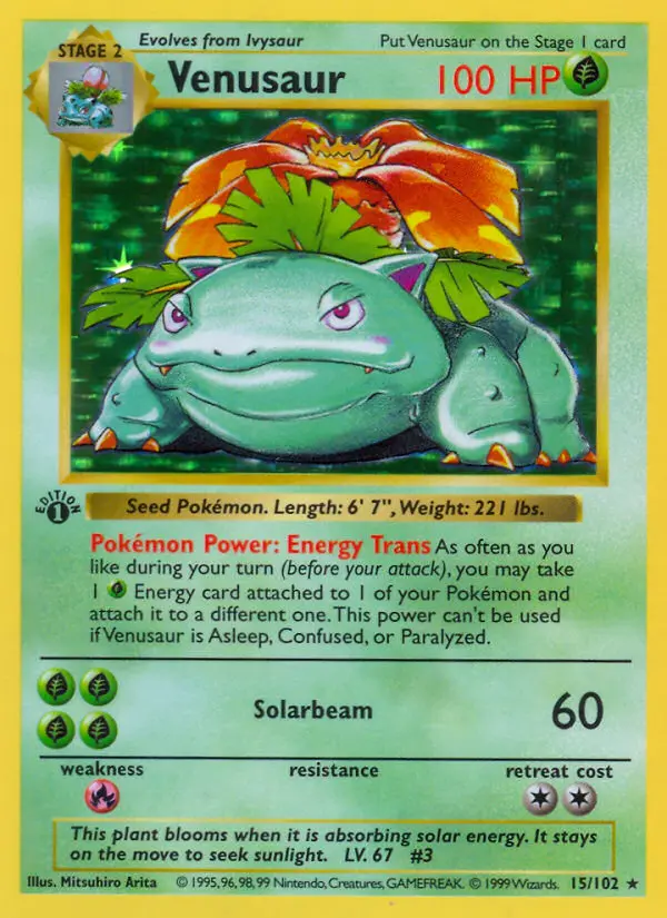 Venusaur Rare rarity Base Set Pokémon card price — $168.81