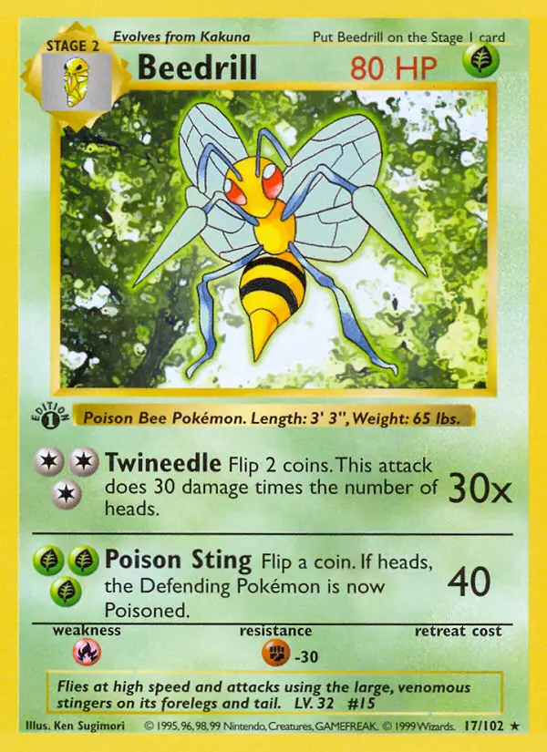 Beedrill Rare rarity Base Set Pokémon card price — $6.25