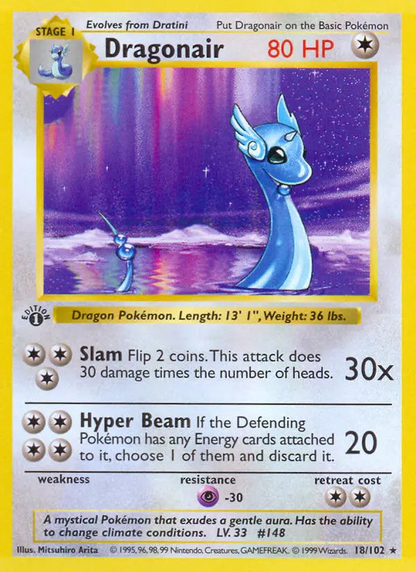 Dragonair Rare rarity Base Set Pokémon card price — $17.99