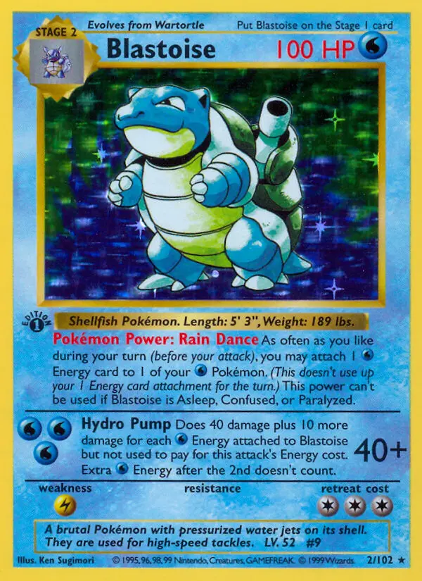 Blastoise Rare rarity Base Set Pokémon card price — $224.86