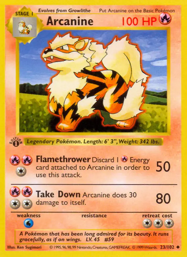 Arcanine Uncommon rarity Base Set Pokémon card price — $4.14