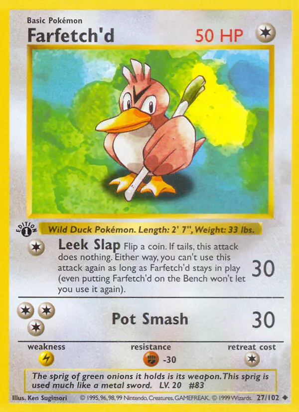 Farfetch'd Uncommon rarity Base Set Pokémon card price — $1.54