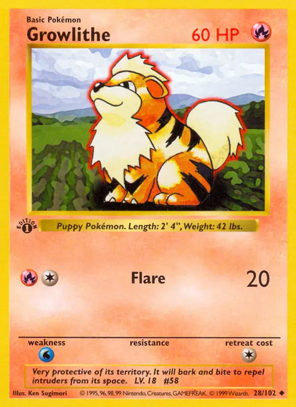 Growlithe Uncommon rarity Base Set Pokémon card price — $1.51