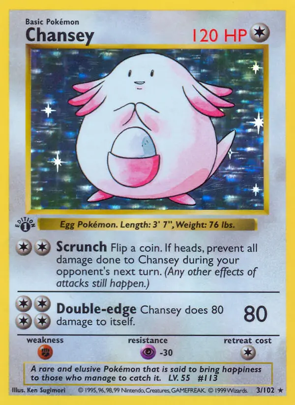 Chansey Rare rarity Base Set Pokémon card price — $65.45