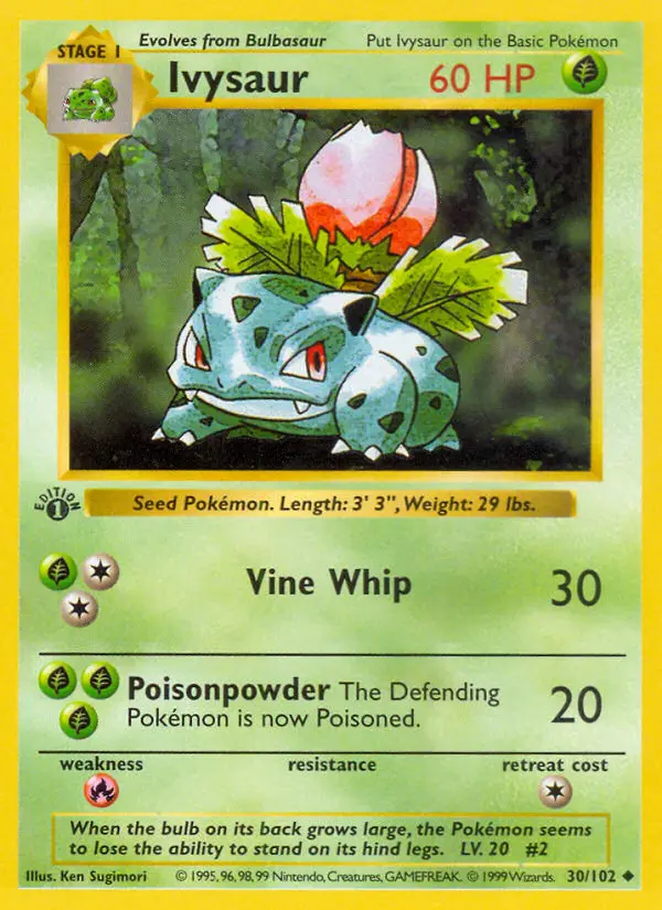 Ivysaur Uncommon rarity Base Set Pokémon card price — $6.99