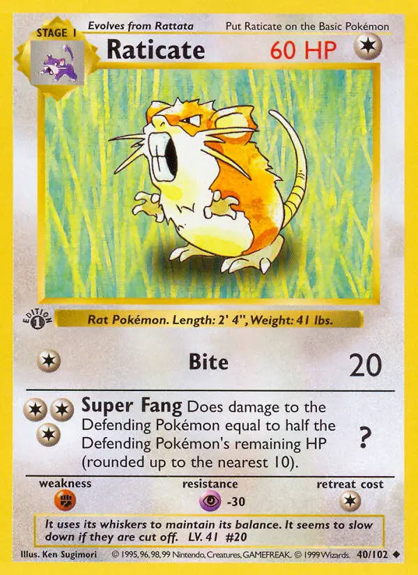 Raticate Uncommon rarity Base Set Pokémon card price — $3.03