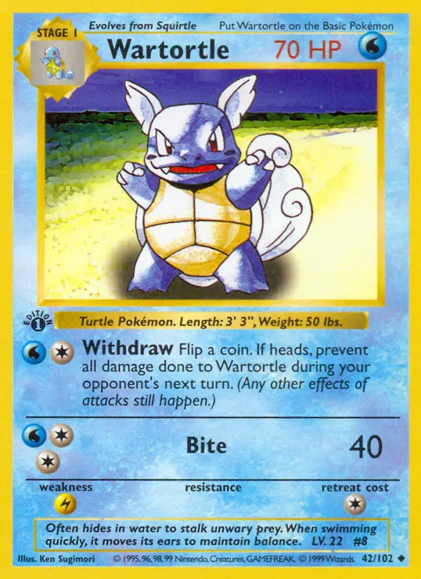 Wartortle Uncommon rarity Base Set Pokémon card price — $5.23