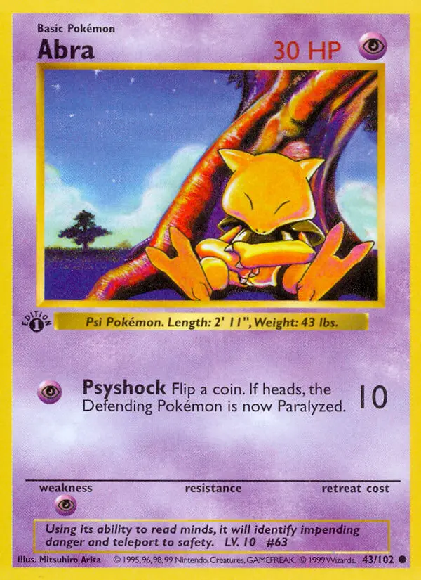 Abra Common rarity Base Set Pokémon card price — $1.40