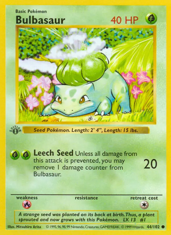 Bulbasaur Common rarity Base Set Pokémon card price — $2.93
