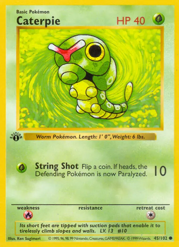 Caterpie Common rarity Base Set Pokémon card price — $1.32