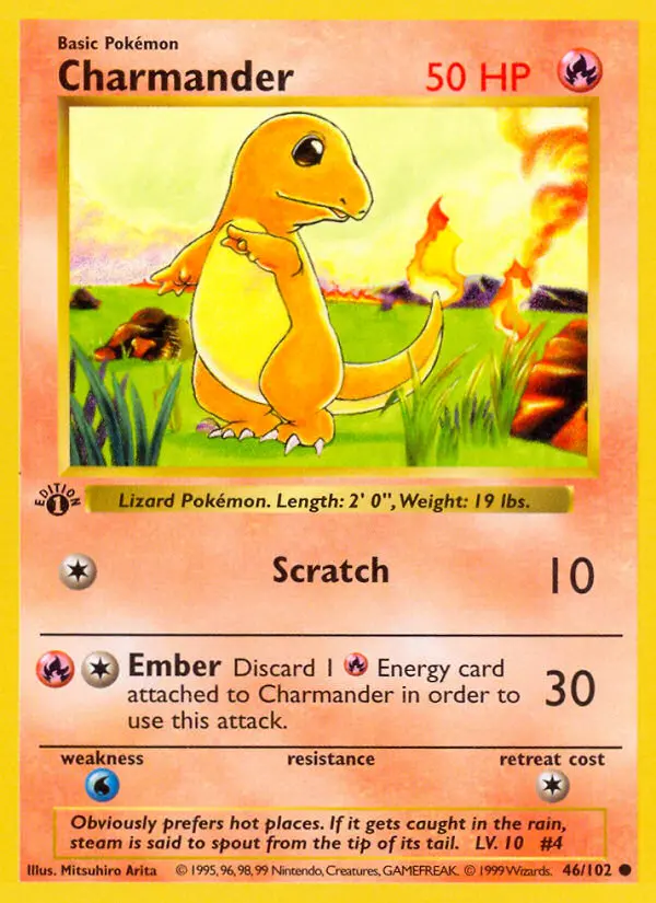 Charmander Common rarity Base Set Pokémon card price — $2.62