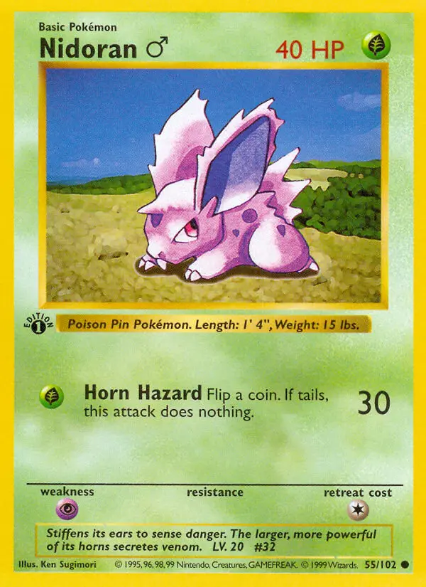Nidoran♂ Common rarity Base Set Pokémon card price — $1.36