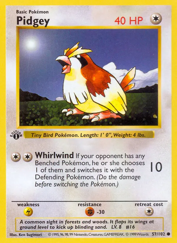 Pidgey Common rarity Base Set Pokémon card price — $1.85