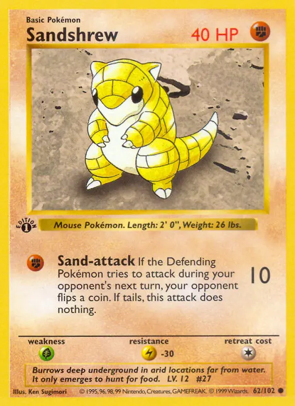 Sandshrew Common rarity Base Set Pokémon card price — $1.16