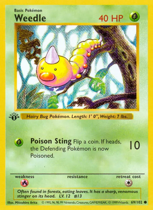 Weedle Common rarity Base Set Pokémon card price — $0.62