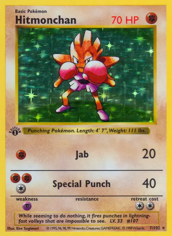 Hitmonchan Rare rarity Base Set Pokémon card price — $22.89