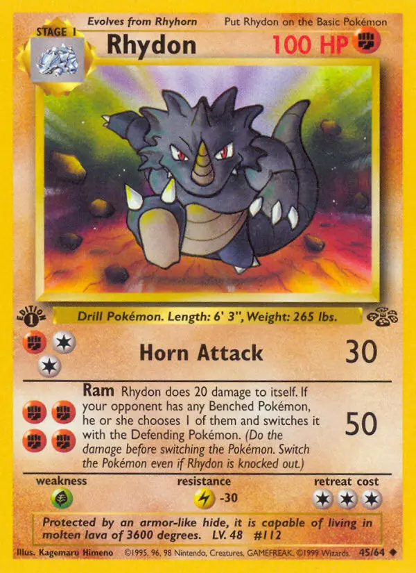 Rhydon Uncommon rarity Jungle Pokémon card price — $12.32