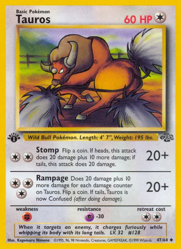 Tauros Uncommon rarity Jungle Pokémon card price — $6.77