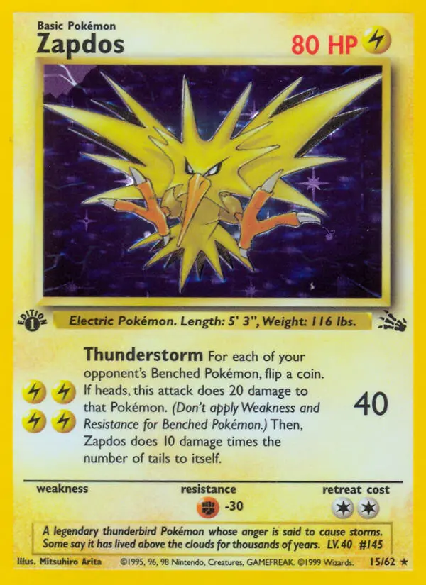 Zapdos Rare rarity Fossil Pokémon card price — $127.76