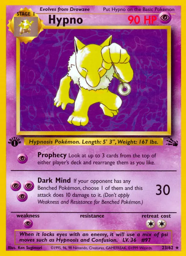Hypno Rare rarity Fossil Pokémon card price — $15.73