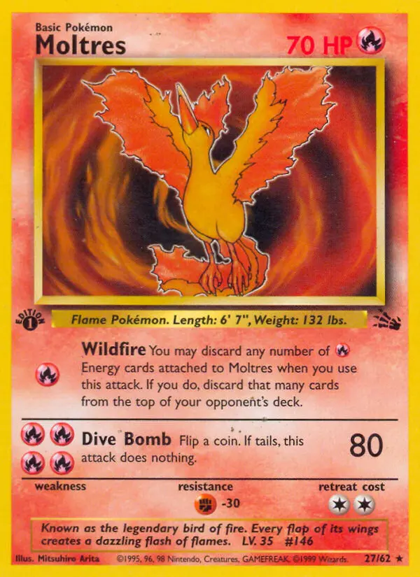 Moltres Rare rarity Fossil Pokémon card price — $27.95