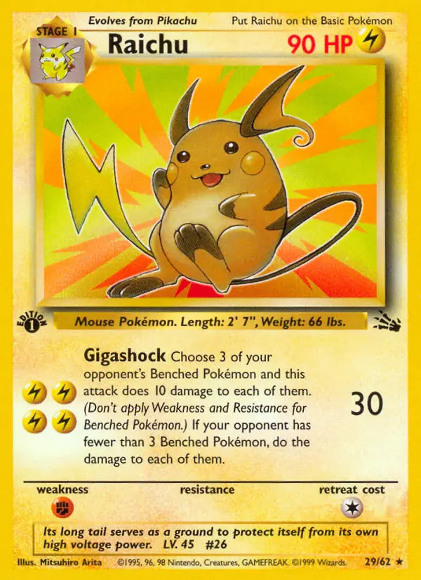 Raichu Rare rarity Fossil Pokémon card price — $23.64