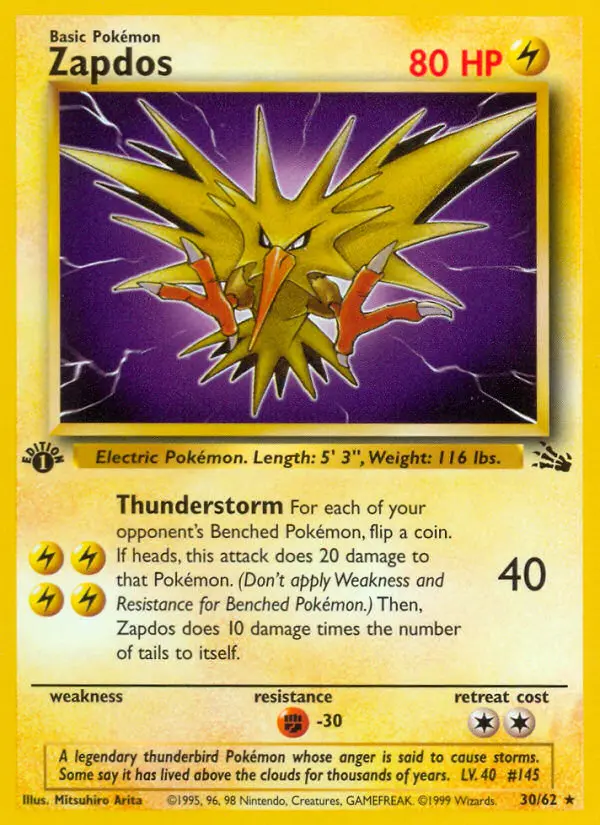 Zapdos Rare rarity Fossil Pokémon card price — $24.13