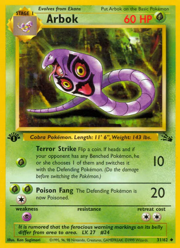 Arbok Uncommon rarity Fossil Pokémon card price — $8.36
