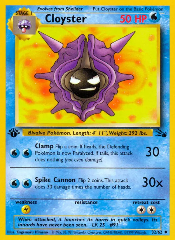 Cloyster Uncommon rarity Fossil Pokémon card price — $5.39