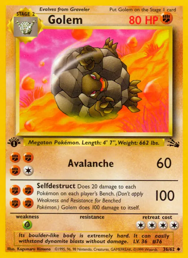 Golem Uncommon rarity Fossil Pokémon card price — $7.37