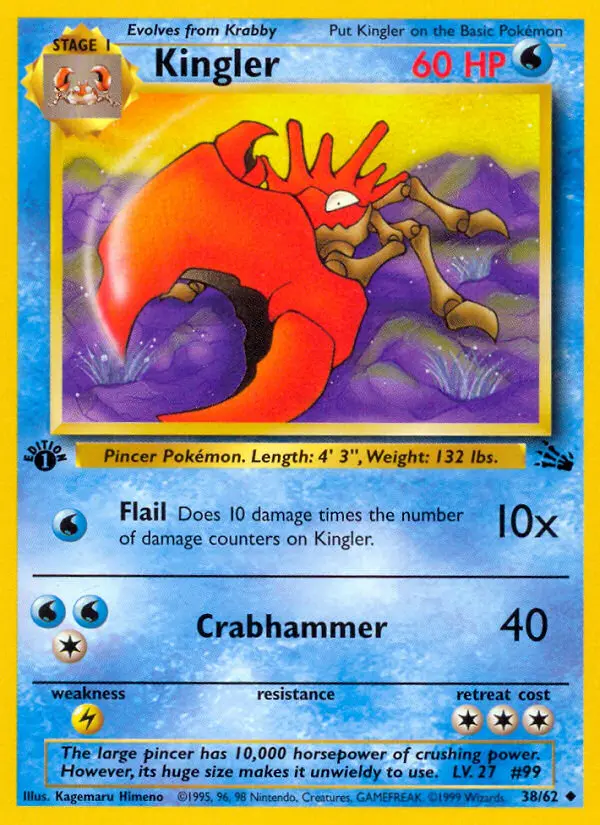 Kingler Uncommon rarity Fossil Pokémon card price — $3.26