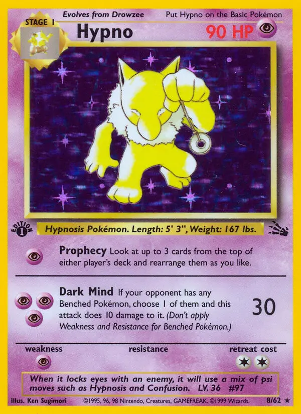 Hypno Rare rarity Fossil Pokémon card price — $71.39
