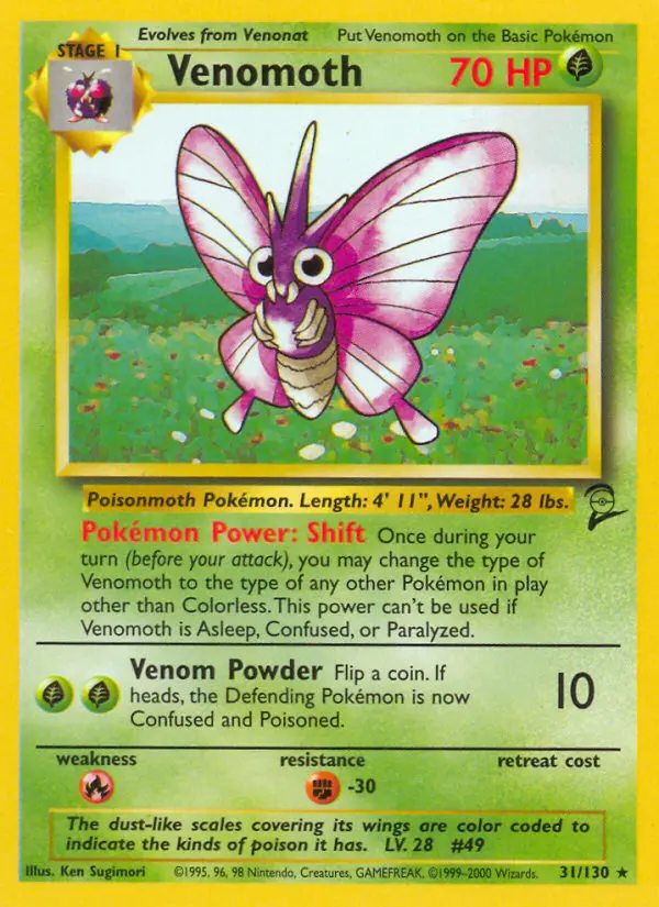Venomoth Rare rarity Base Set 2 Pokémon card price — $4.90