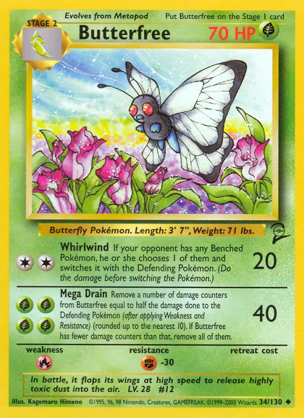 Butterfree Uncommon rarity Base Set 2 Pokémon card price — $1.63