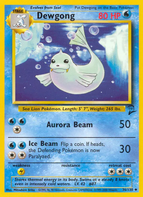 Dewgong Uncommon rarity Base Set 2 Pokémon card price — $1.72