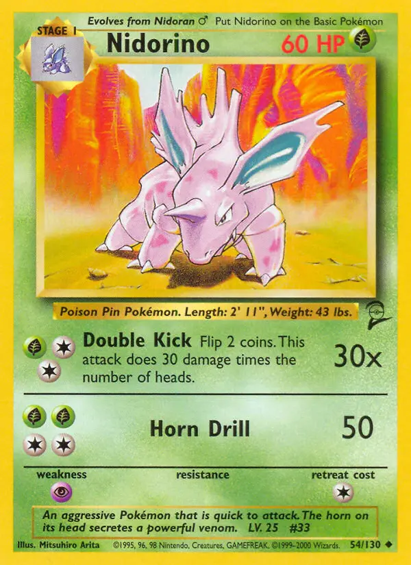 Nidorino Uncommon rarity Base Set 2 Pokémon card price — $1.40