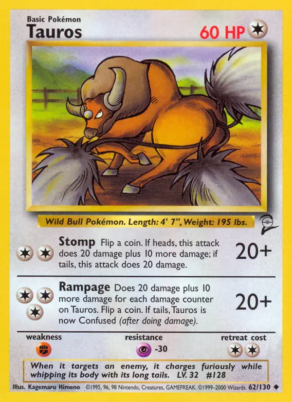 Tauros Uncommon rarity Base Set 2 Pokémon card price — $3.44