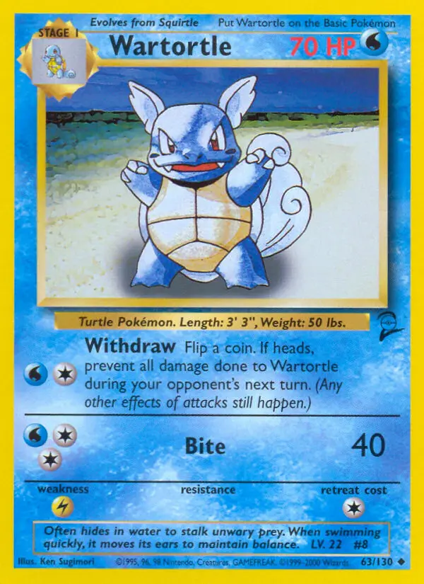 Wartortle Uncommon rarity Base Set 2 Pokémon card price — $1.96