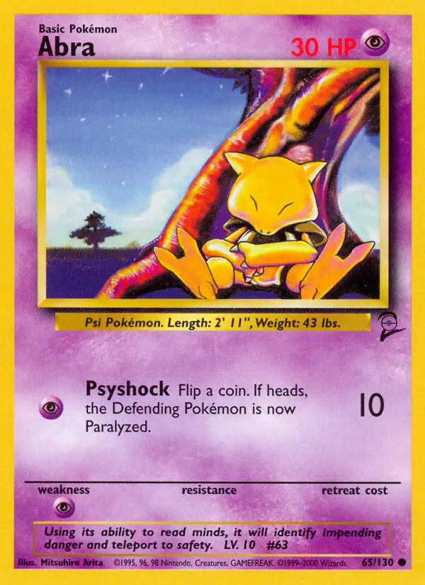 Abra Common rarity Base Set 2 Pokémon card price — $0.85