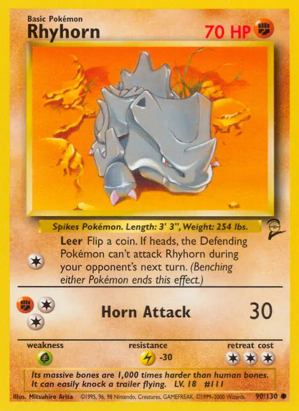 Rhyhorn Common rarity Base Set 2 Pokémon card price — $0.99