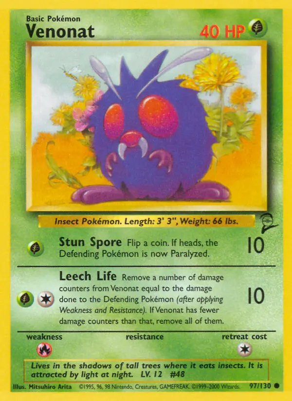 Venonat Common rarity Base Set 2 Pokémon card price — $0.86