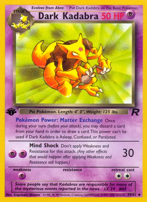 Dark Kadabra Uncommon rarity Team Rocket Pokémon card price — $6.44