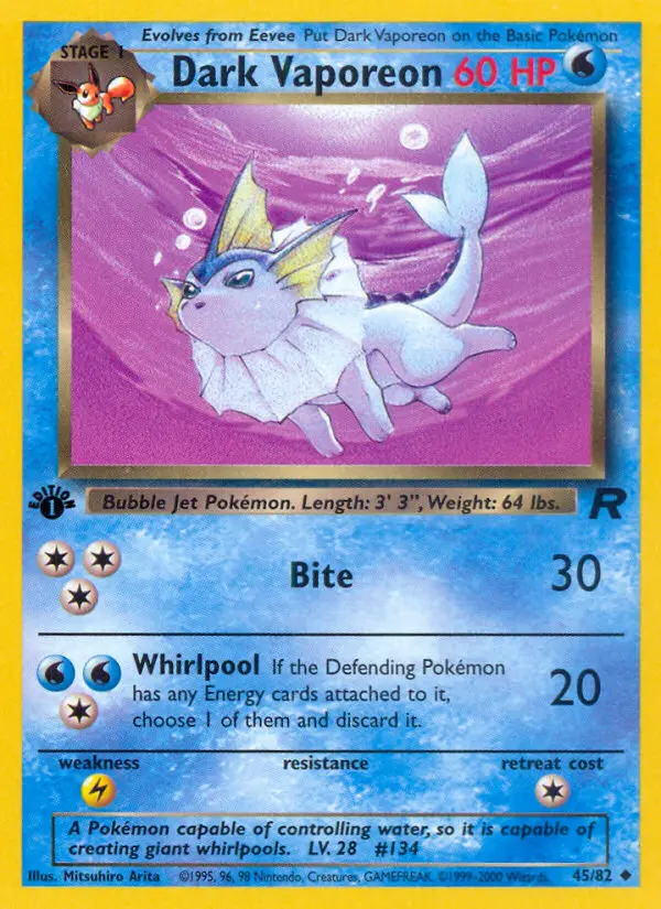 Dark Vaporeon Uncommon rarity Team Rocket Pokémon card price — $23.39