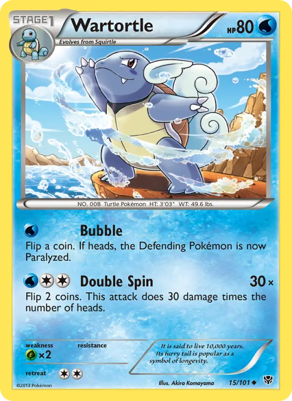 Wartortle Uncommon rarity Plasma Blast Pokémon card price — $6.35