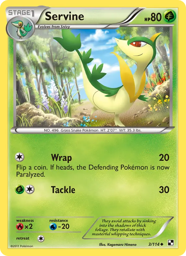 Servine Uncommon rarity Black & White Pokémon card price — $1.69