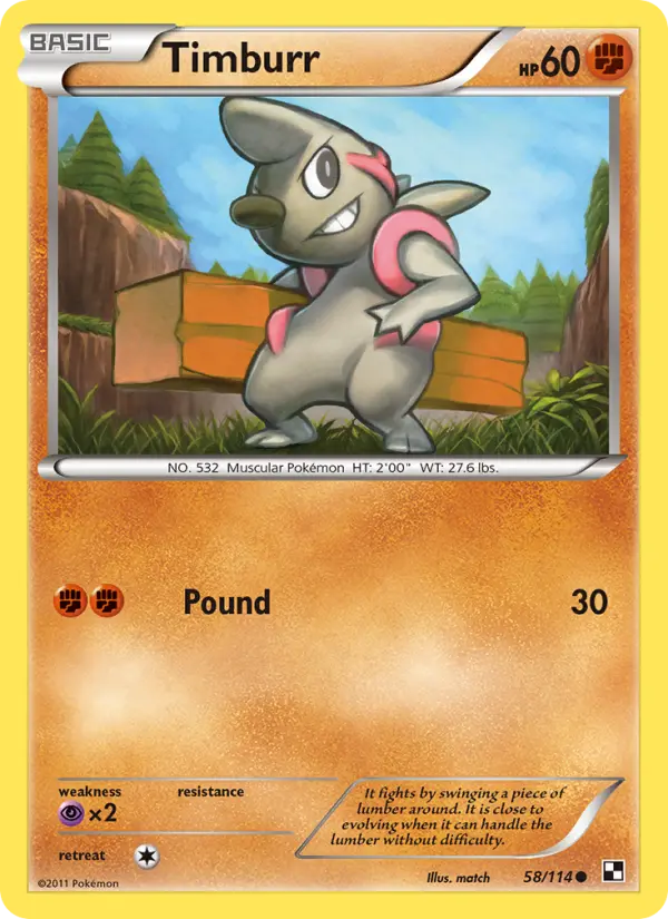Timburr Common rarity Black & White Pokémon card price — $1.30