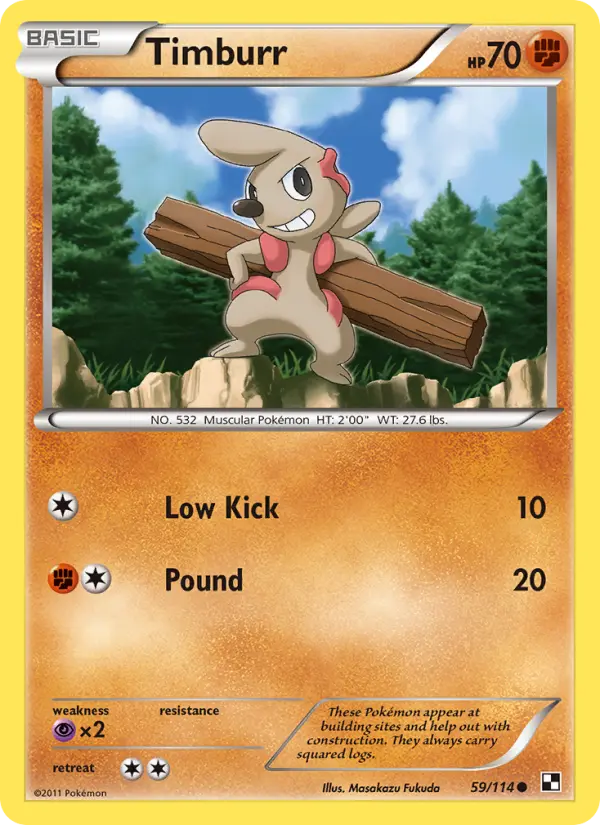 Timburr Common rarity Black & White Pokémon card price — $1.54