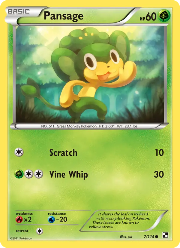 Pansage Common rarity Black & White Pokémon card price — $0.56
