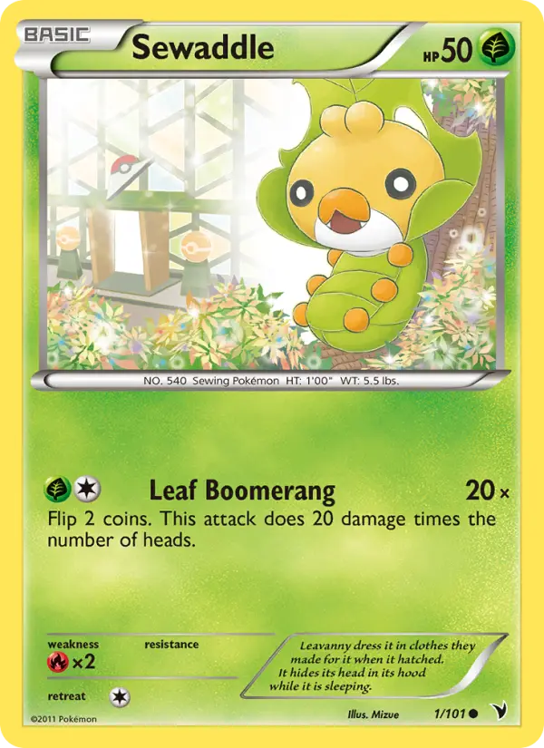 Sewaddle Common rarity Noble Victories Pokémon card price — $1.00