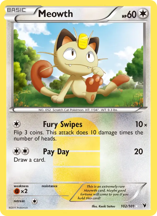 Meowth Secret Rare rarity Noble Victories Pokémon card price — $92.05